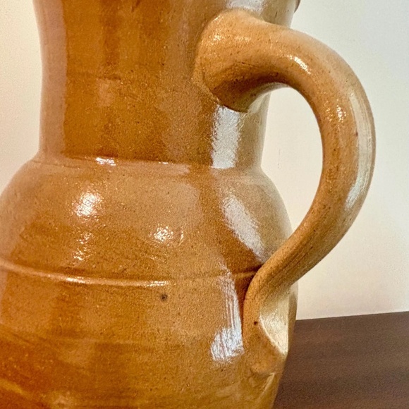 Rare European Vintage Glazed Stoneware Pottery Pitcher Jug 11" - Picture 6 of 10